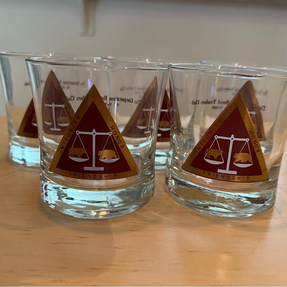 Lowball glasses from The Corporation Bond Traders Club of New York (1976)